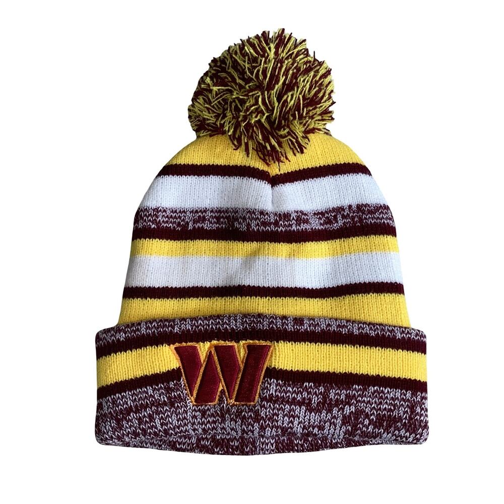 Washington Commanders NFL Striped Knit Beanie Hat with Pom
